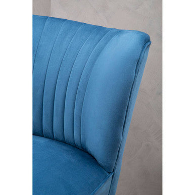 Blue Velvet Chair with Wooden Legs