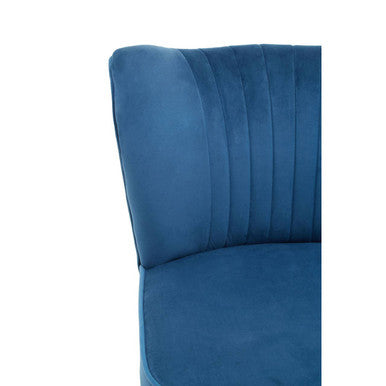 Blue Velvet Chair with Wooden Legs