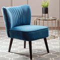 Blue Velvet Chair with Wooden Legs