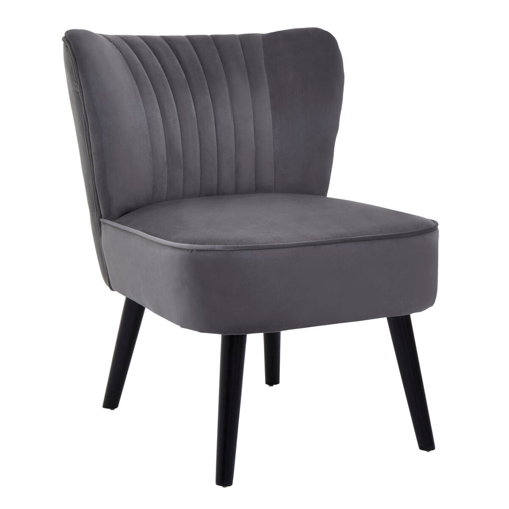 Grey Velvet Chair with Wooden Legs