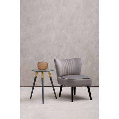 Grey Velvet Chair with Wooden Legs