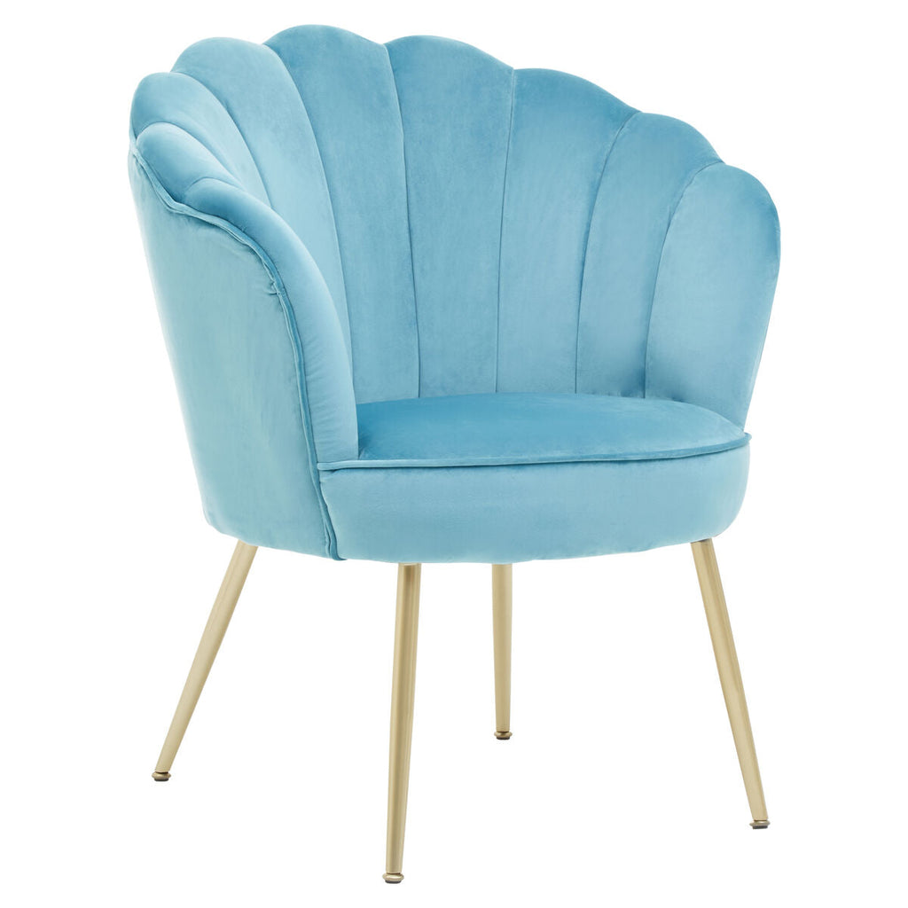 Aqua Blue Velvet Chair with Scalloped Back