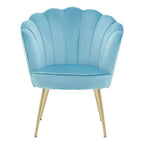 Aqua Blue Velvet Chair with Scalloped Back