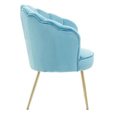Aqua Blue Velvet Chair with Scalloped Back