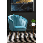 Aqua Blue Velvet Chair with Scalloped Back