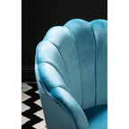 Aqua Blue Velvet Chair with Scalloped Back