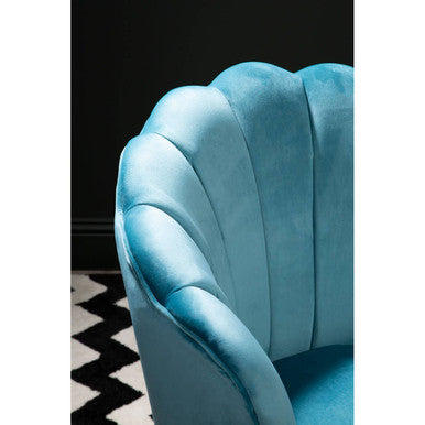 Aqua Blue Velvet Chair with Scalloped Back