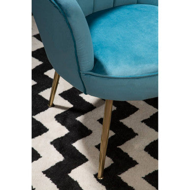 Aqua Blue Velvet Chair with Scalloped Back