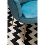 Aqua Blue Velvet Chair with Scalloped Back