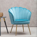 Aqua Blue Velvet Chair with Scalloped Back