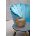 Aqua Blue Velvet Chair with Scalloped Back