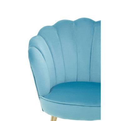 Aqua Blue Velvet Chair with Scalloped Back