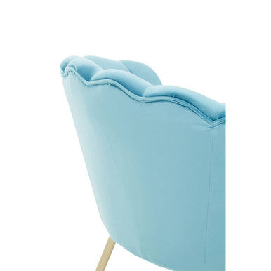 Aqua Blue Velvet Chair with Scalloped Back