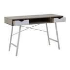 Light Oak Veneer and White 2 Drawer Desk with Metal Frame