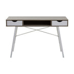 Light Oak Veneer and White 2 Drawer Desk with Metal Frame