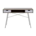 Light Oak Veneer and White 2 Drawer Desk with Metal Frame