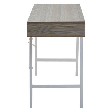 Light Oak Veneer and White 2 Drawer Desk with Metal Frame