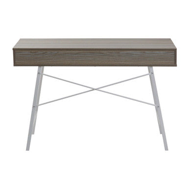 Light Oak Veneer and White 2 Drawer Desk with Metal Frame
