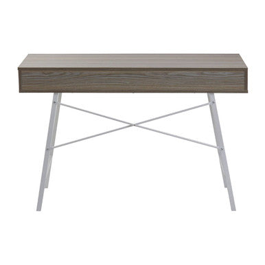 Light Oak Veneer and White 2 Drawer Desk with Metal Frame