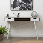 Light Oak Veneer and White 2 Drawer Desk with Metal Frame