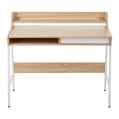 Natural Oak Veneer Desk with Drawer and Shelf
