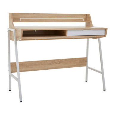 Natural Oak Veneer Desk with Drawer and Shelf
