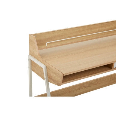 Natural Oak Veneer Desk with Drawer and Shelf
