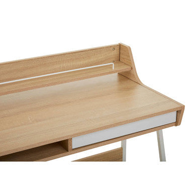 Natural Oak Veneer Desk with Drawer and Shelf