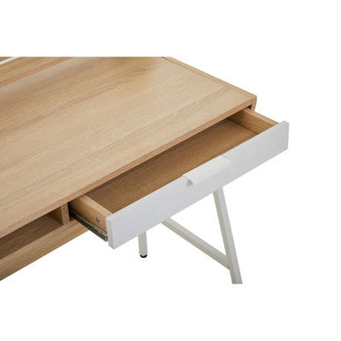 Natural Oak Veneer Desk with Drawer and Shelf