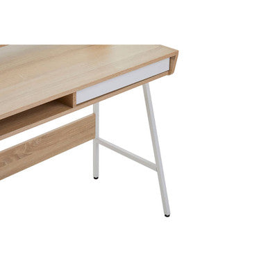 Natural Oak Veneer Desk with Drawer and Shelf