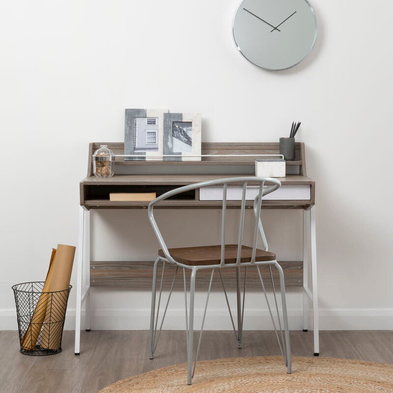 Light Oak Veneer Desk with Drawer and Shelf