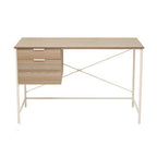 Light Oak Veneer 2 Drawer Desk with Metal Frame