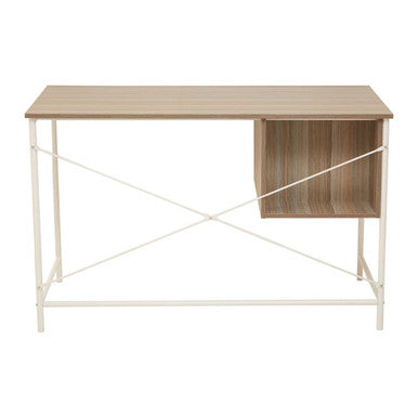 Light Oak Veneer 2 Drawer Desk with Metal Frame