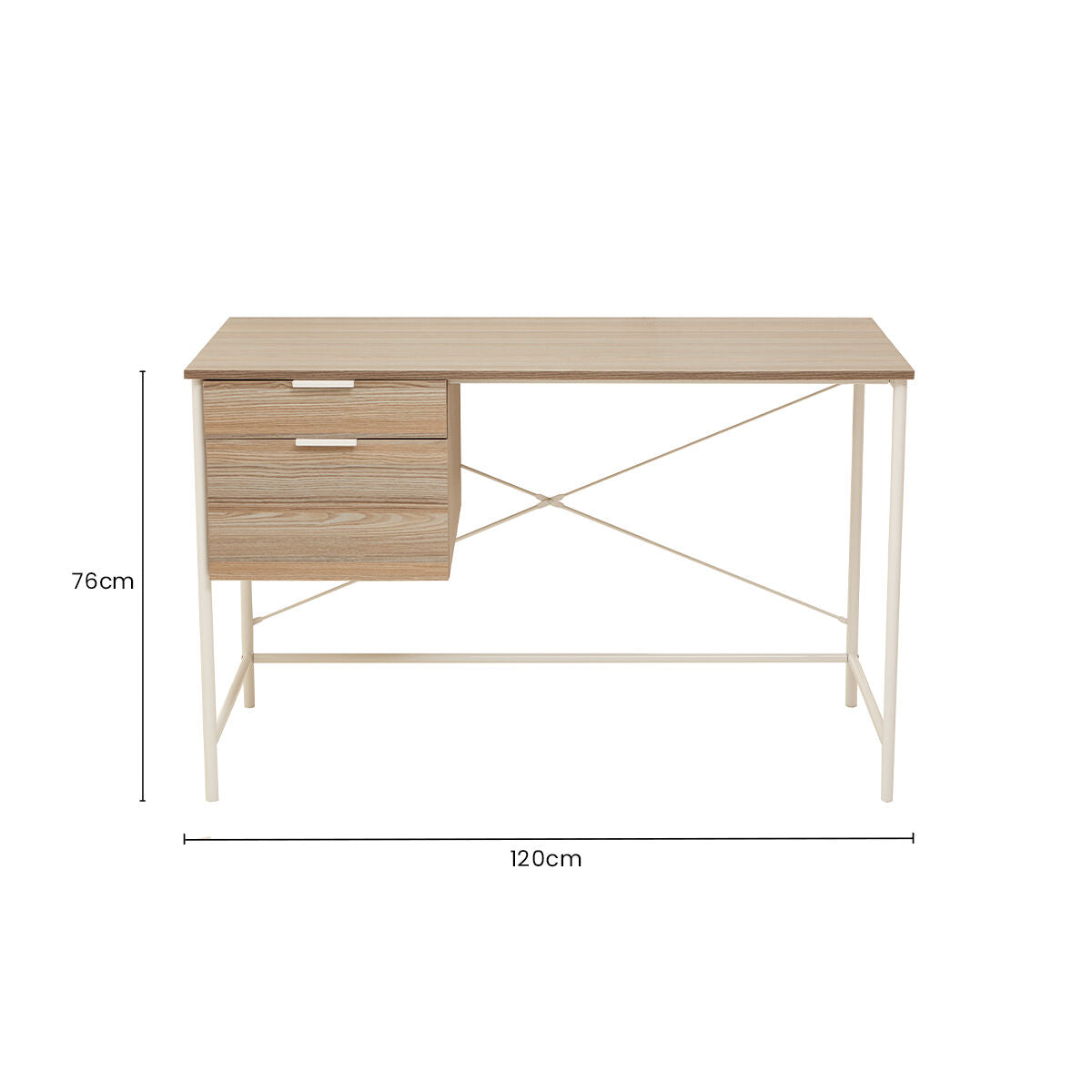 Light Oak Veneer 2 Drawer Desk with Metal Frame