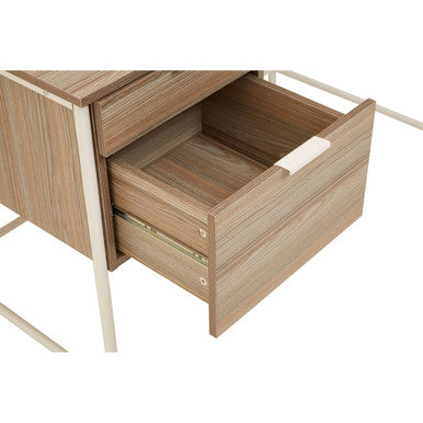Light Oak Veneer 2 Drawer Desk with Metal Frame