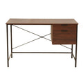 Dark Walnut Veneer 2 Drawer Desk with Metal Frame