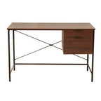 Dark Walnut Veneer 2 Drawer Desk with Metal Frame
