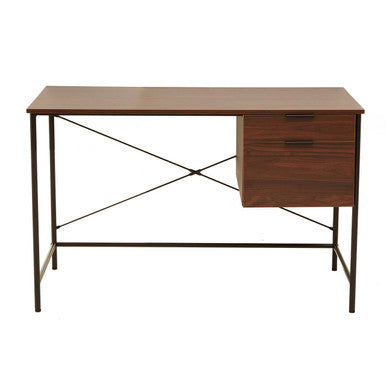 Dark Walnut Veneer 2 Drawer Desk with Metal Frame