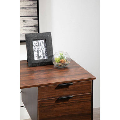 Dark Walnut Veneer 2 Drawer Desk with Metal Frame