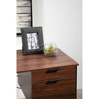 Dark Walnut Veneer 2 Drawer Desk with Metal Frame