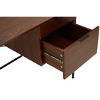 Dark Walnut Veneer 2 Drawer Desk with Metal Frame