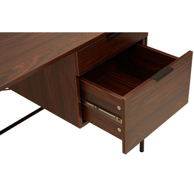 Dark Walnut Veneer 2 Drawer Desk with Metal Frame