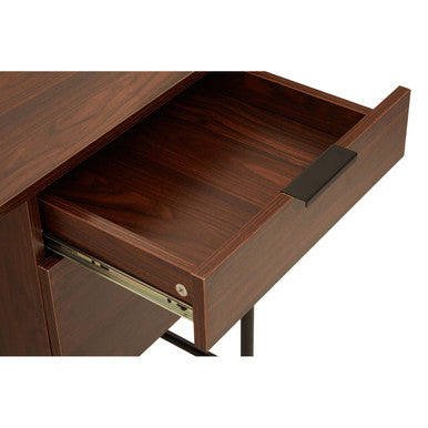 Dark Walnut Veneer 2 Drawer Desk with Metal Frame