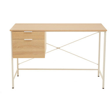 Natural Oak Veneer 2 Drawer Desk with Metal Frame
