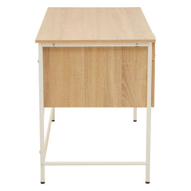 Natural Oak Veneer 2 Drawer Desk with Metal Frame
