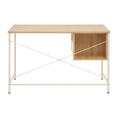Natural Oak Veneer 2 Drawer Desk with Metal Frame