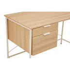 Natural Oak Veneer 2 Drawer Desk with Metal Frame