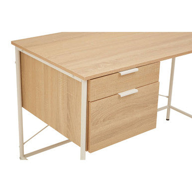 Natural Oak Veneer 2 Drawer Desk with Metal Frame