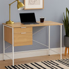 Natural Oak Veneer 2 Drawer Desk with Metal Frame