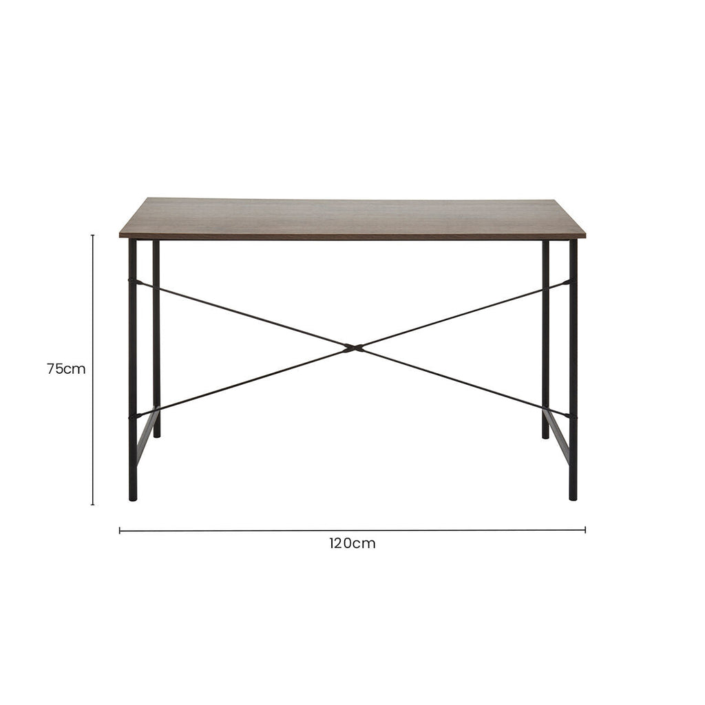 Dark Oak Veneer Desk with Metal Frame